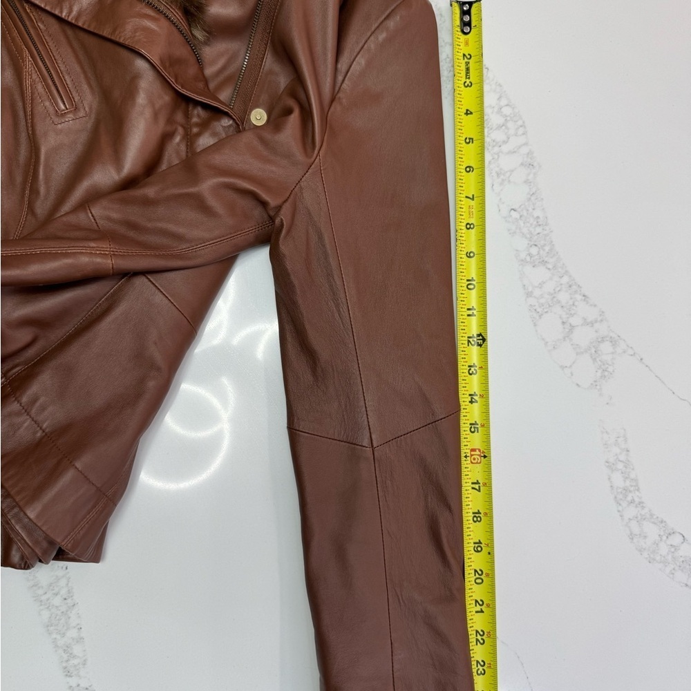 Pamela McCoy Brown Leather Jacket size L with Faux Fur Collar - Picture 10 of 11